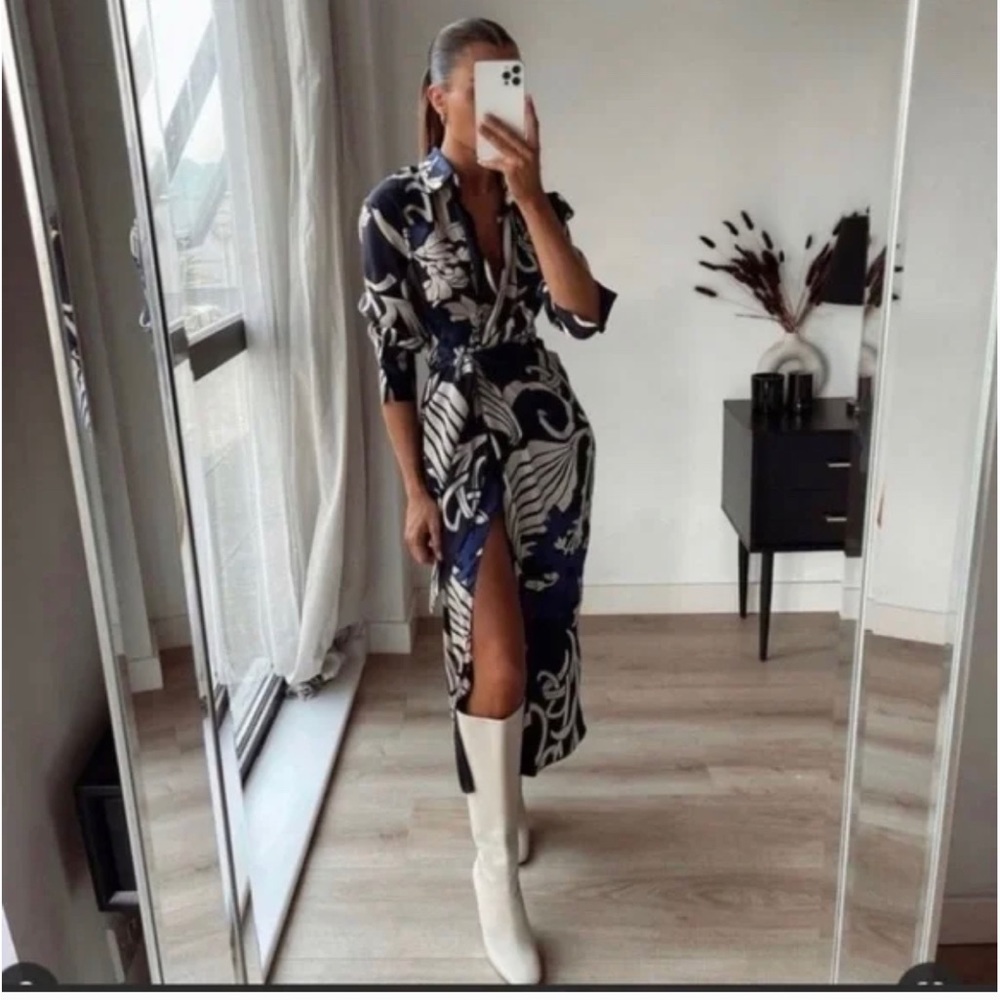 ZARA PRINTED SHIRT DRESS - Picture 5 of 11